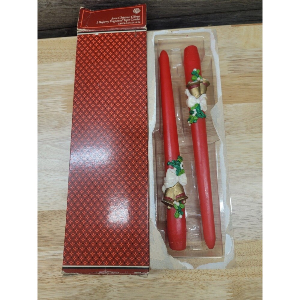 Vintage Avon (2) Bayberry Christmas Bells Red Taper Candles Original Packaging